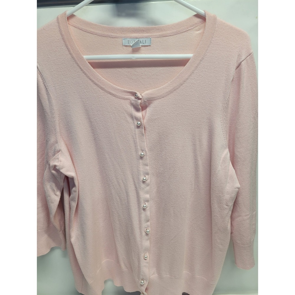 Roz Ali Pink Pearl Button 3/4 Sleeve Cardigan‎ Sweater Womens XL